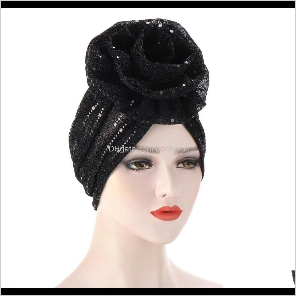 2020 new style popular big flower turban hat pearl india cap muslim hat hijabs muslim islamic scarf scarves big flower