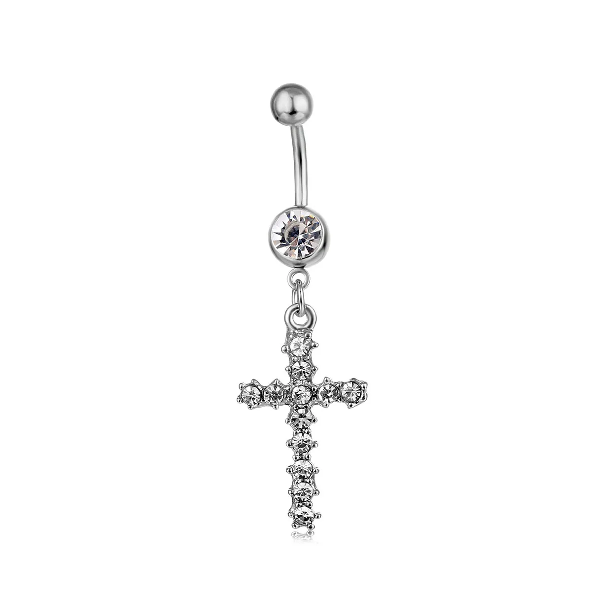 YYJFF D0192 (1 Färg) Cross Style 018-01 Belly Button Navel Rings with Clear Stones Body Piercing Smycken