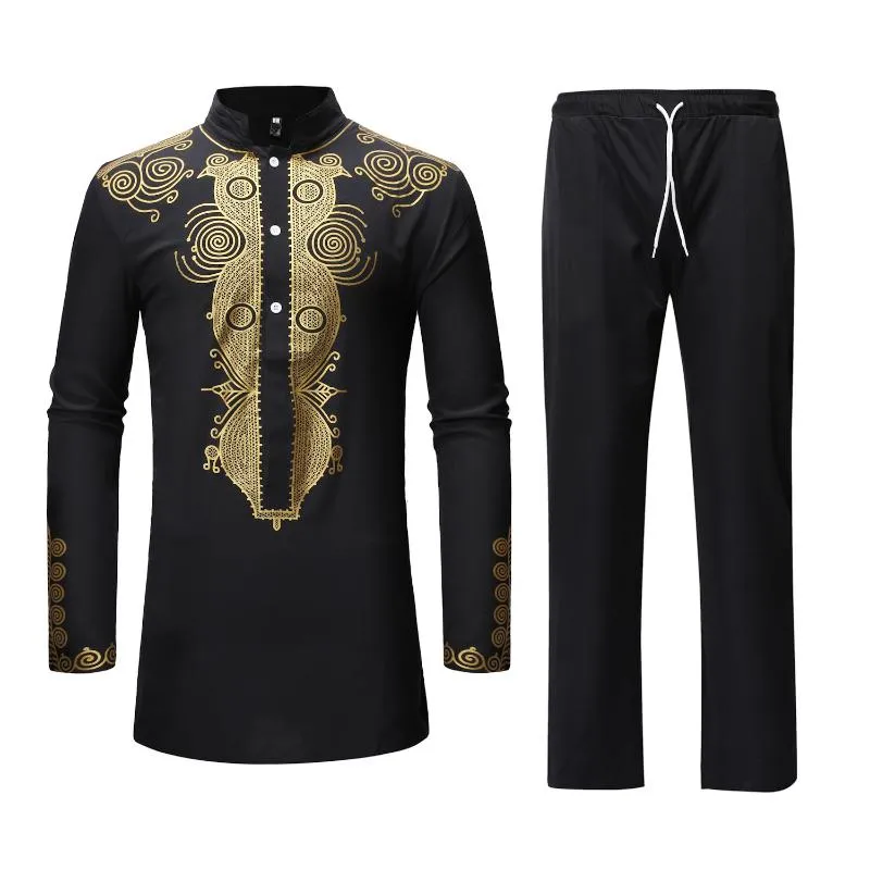 Pantaloni camicia da uomo con stampa Dashiki africana Set 2 pezzi Abbigliamento etnico Completo da uomo Abbigliamento Streetwear Africa Suit