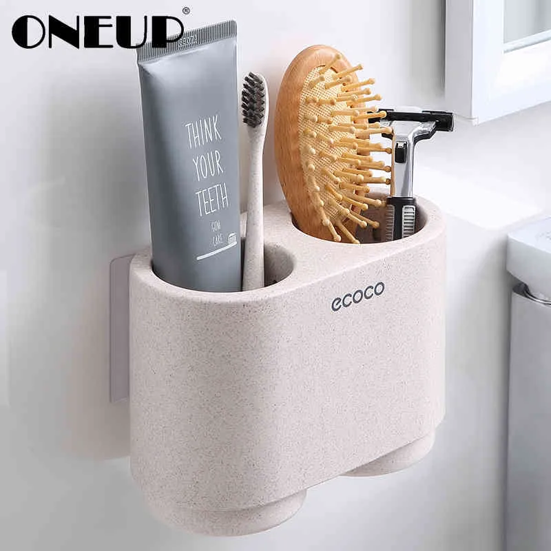ONEUP Portaspazzolino rovesciato ad adsorbimento magnetico Portaspazzolino semplice per dentifricio con set da bagno senza punzone per tazza di lavaggio 210322