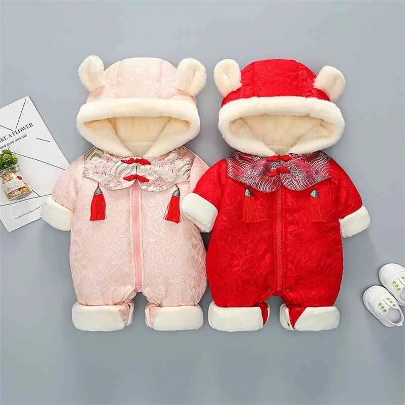 Bebê macacões inverno moda infantil vestuário nascido chinês tradicional tangsuit princesa primeiro aniversário presentes para meninas 210701