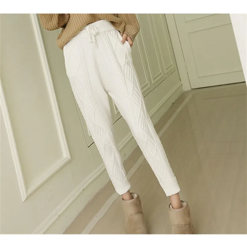 Высококачественные брюки кролика бархата трикотажные брюки для женщин эластичные талии Capris черный серый белый цвет Выберите марка Aiyanga 210520