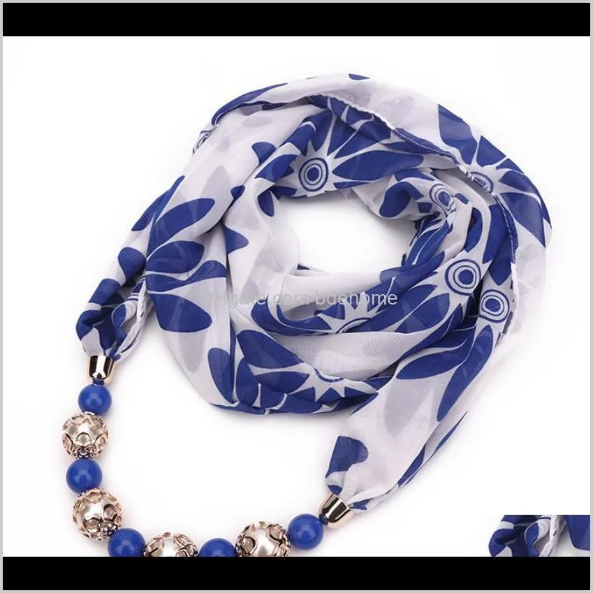 new pendant scarf necklace bohemia necklaces for women chiffon scarves pendant jewelry wrap foulard female accessories ga368