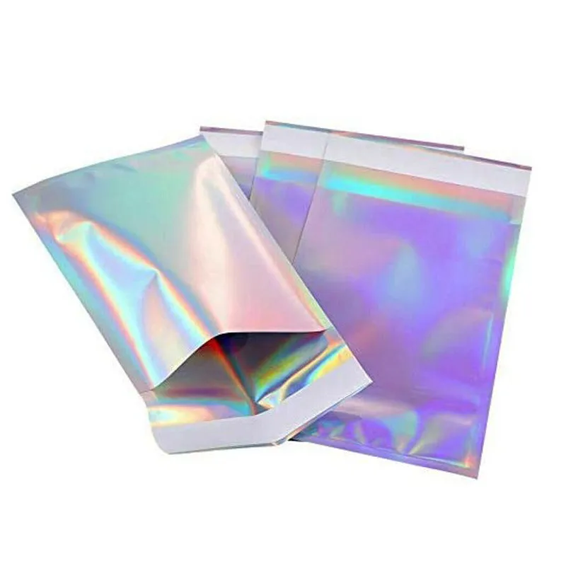 1000pcs / lote colorido laser sacos de correspondência auto selagem envelopes plástico saco de armazenamento roupas poli adesivo correio sacos de embalagem