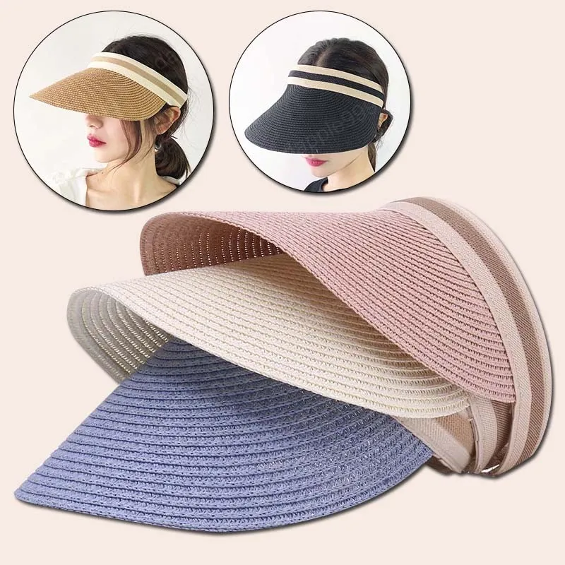 2021 été femme soleil chapeaux Anti-UV femme extérieur visière casquettes fait à la main casquette de paille décontracté ombre vide chapeau haut de forme casquette de plage