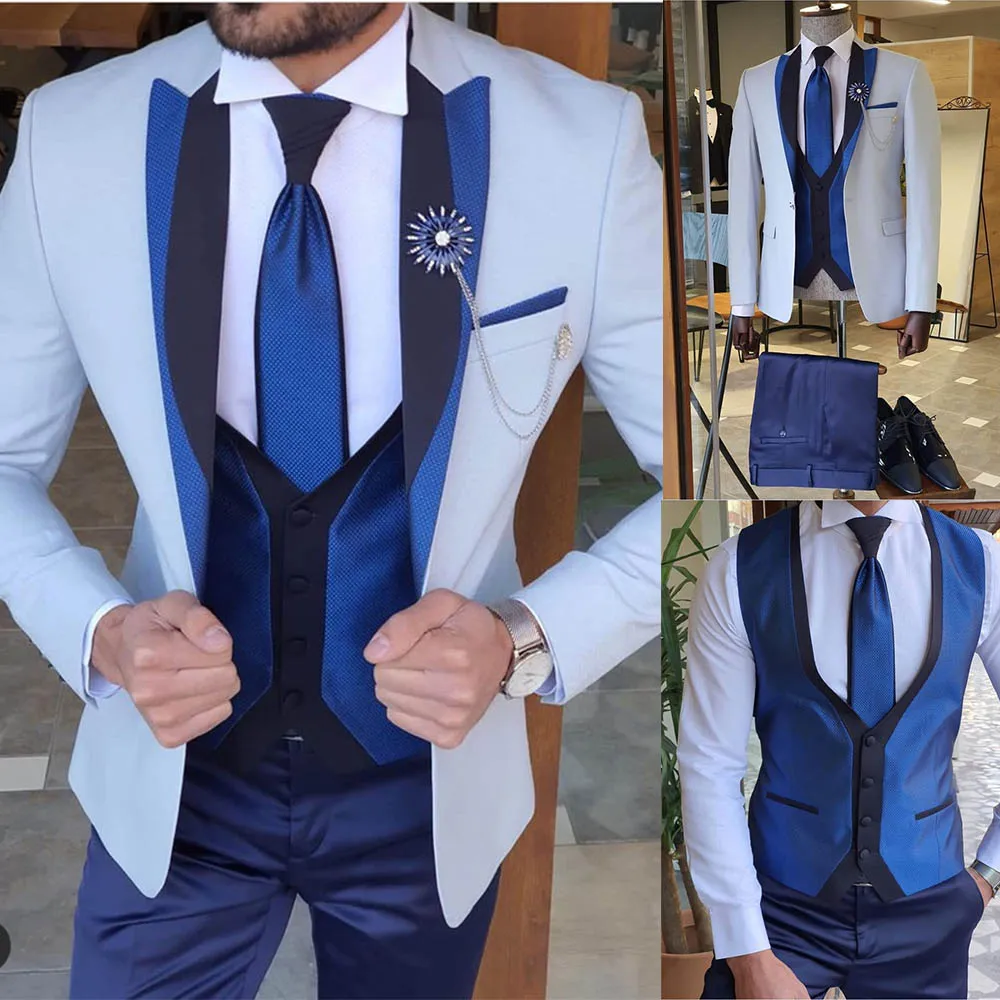 Trzy kawałki Mężczyźni Garnitury Biznes Casual Tuxedos Slim Fit Groom Party Party Dostosowany Night Performance Piosenkarka Work Wear Wedding Suit