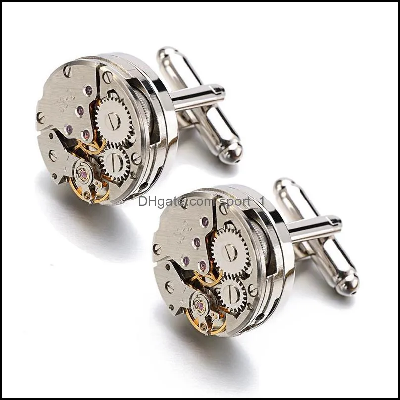 Hot Sale Real Tie Clip Non -Functional Watch Movement Cufflinks For Men Stainless Steel Jewelry Shirt Cuffs Cuf Flinks Wholesale