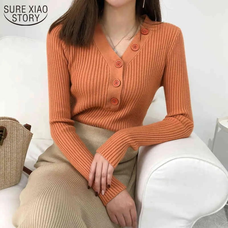 Style Cardigan Long Sleeve Slim Sweater Women V-neck Autumn and Winter Gentle Women's Knitwear with Button 10807 210508