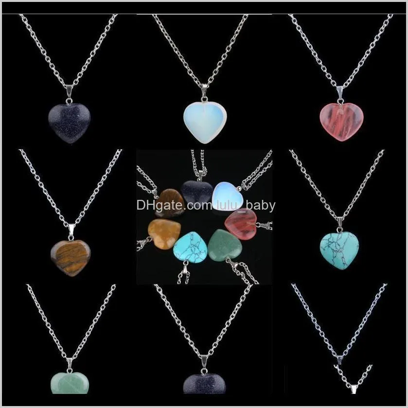 Ожерелья подвески 7Styles Hearts Natural Crystal Бирюзовая кулон Ожерелье Сверчка Печа Сердце Сердце Камень Очарователь Choker Цепочка Ювелирные Изделия Подарки для