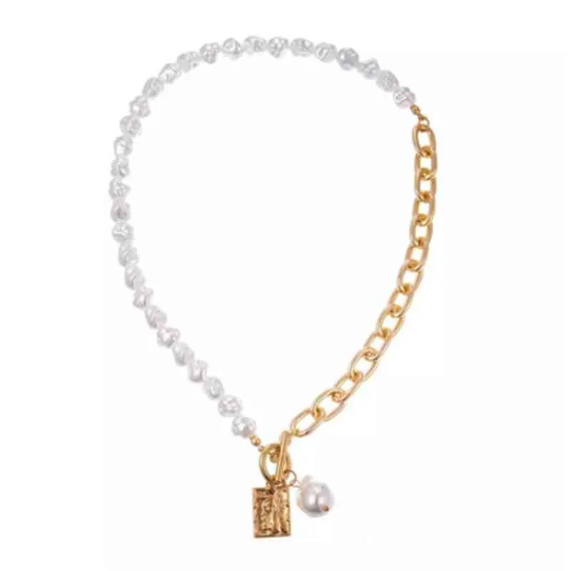 ビンテージバロック不規則真珠のロックチェーンネックレス2021幾何学的なAangelペンダント愛のネックレスの女性Punk Jewelry