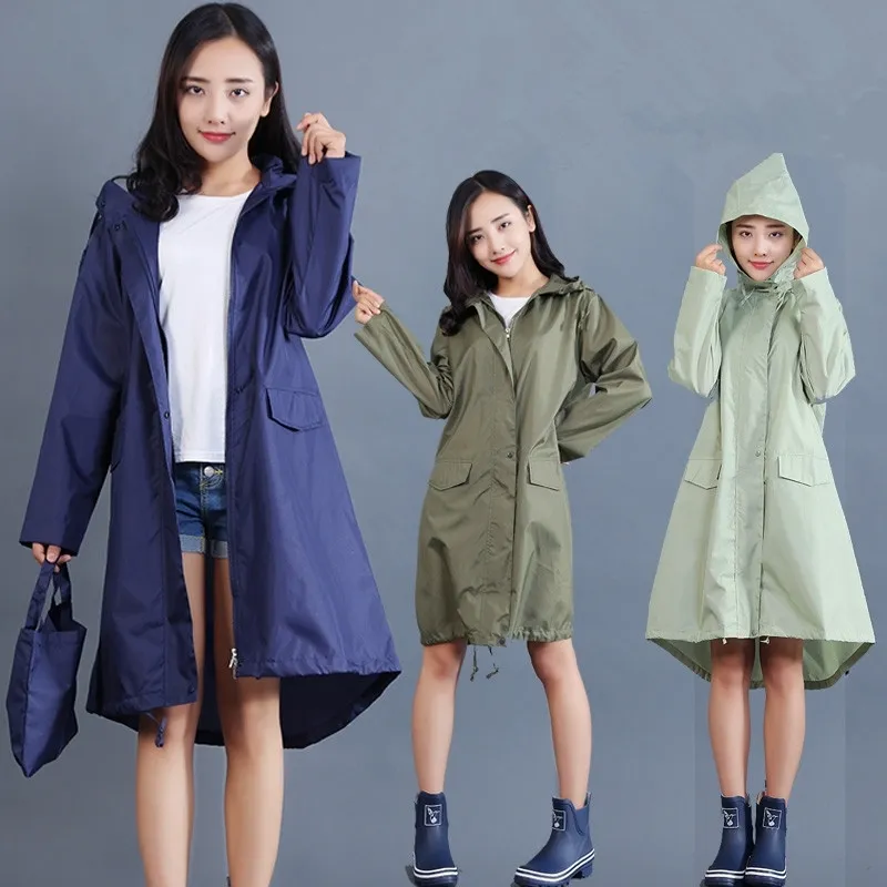 Polyester Raincoat Women Waterproof Long, Light Donne Cappotto da pioggia Ponchos Giacca con cappuccio impermeabile Mujer Capa de Chuva 210320