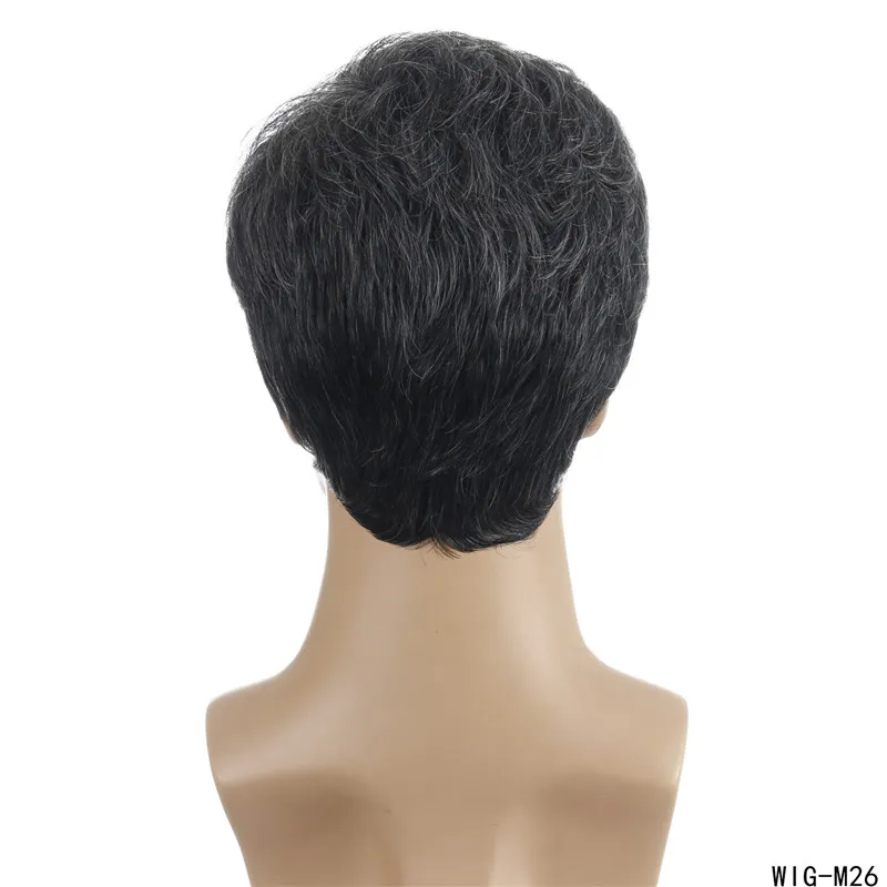 メンズ合成ウィッグブラックホワイトミックスカラーPerruques de Cheveux humentsシミュレーション人間の髪のかつらWig-M26