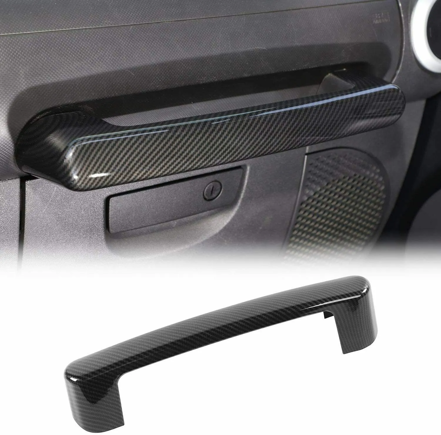 Garniture de cadre de couverture de poignée de copilote de voiture en Fiber de carbone pour accessoires intérieurs Jeep Wrangler JK JKU 2007-2010