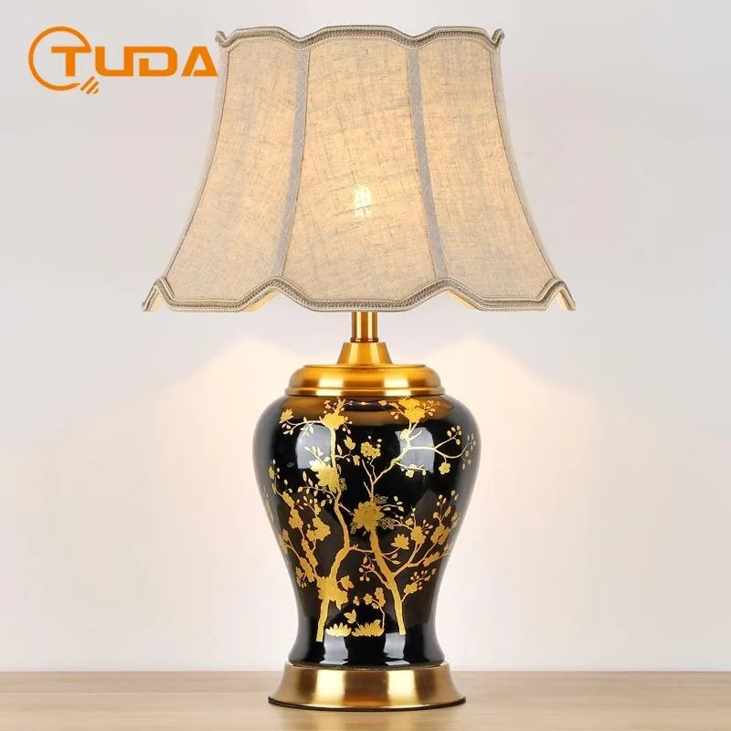 테이블 램프 TUDA 40x65cm 거실 침실에 대 한 중국 검은 황금 세라믹 램프 침실 침대 옆 럭셔리 아메리칸 스타일 홈 장식