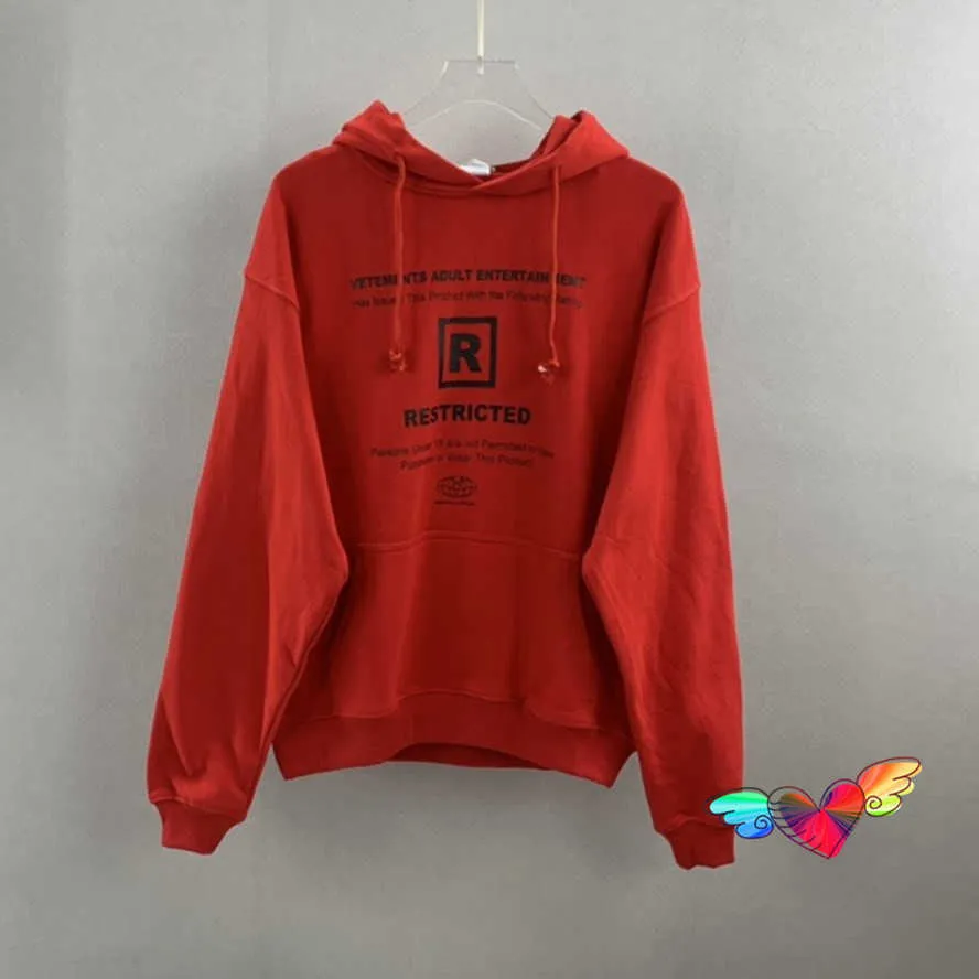 レッド Vetements パーカー 2021FW メンズ レディース 高品質 R プリント Vetements スウェット 特大 VTM プルオーバー S0804