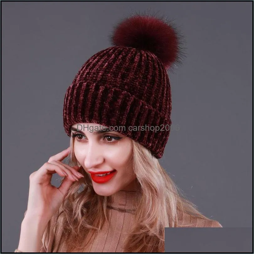 Women Fashion Winter Hat Adult Soft Stretch Cable Warm Knitted Wool Hat Outdoor Leisure Poms Beanies Hat Women`s Skull Cap DBC VT0797