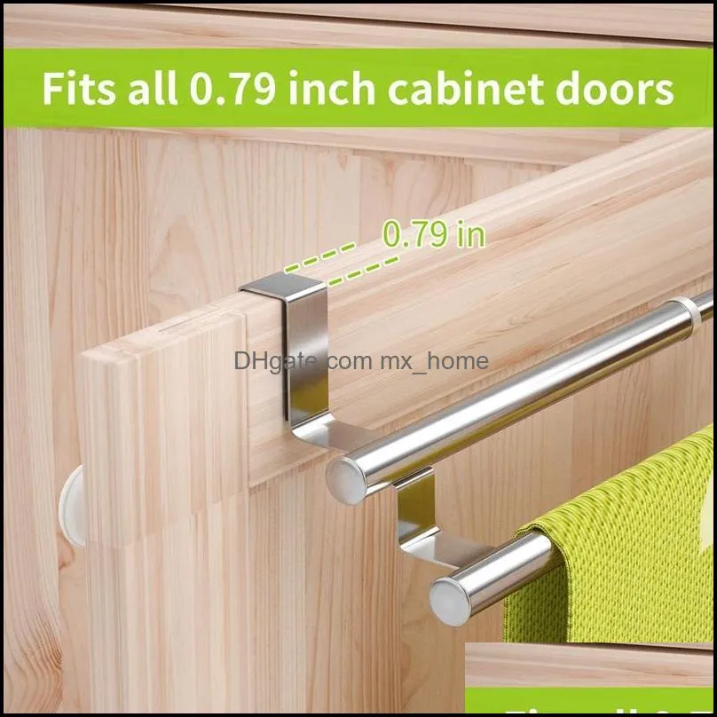 Kitchen Over Cabinet Double Towel Bar Rack, Expandable Hand Towel Holder for Universal Fit on Inside Or Outside