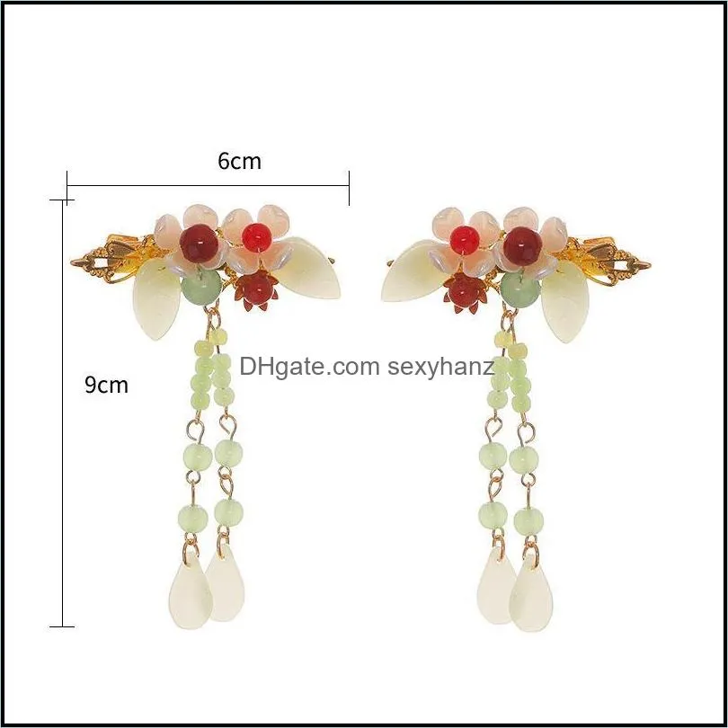 Hair Clips & Barrettes 1pair Archaistic Exquisite Insect Flower Jade Hairclip Set Korean Fairy Dress Accessories Long Tassels Women