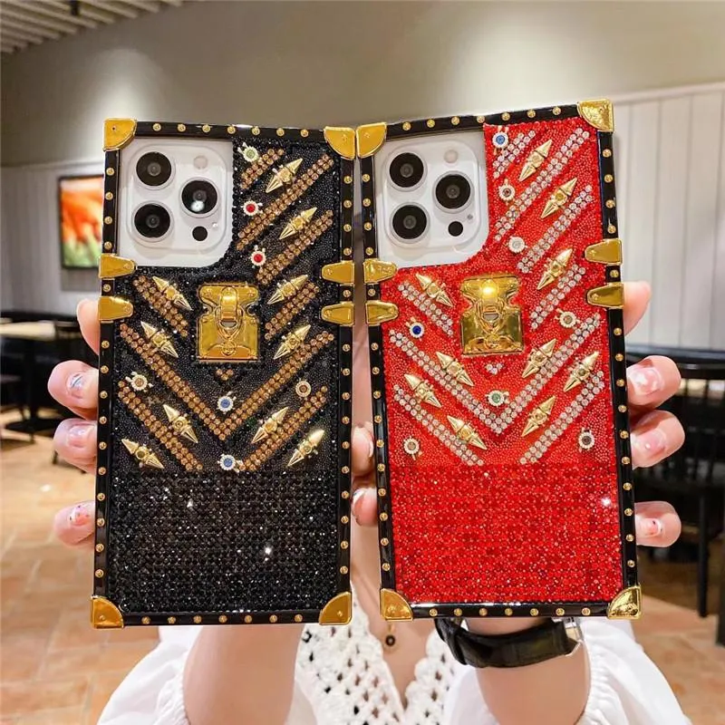 Top Fashion Square Telefon Case dla iPhone 13 Pro Max 12 mini 11 xr xsmax 7 8 plus 6s SE2 Glitter Leather Diamond G Designer Telefon komórkowy