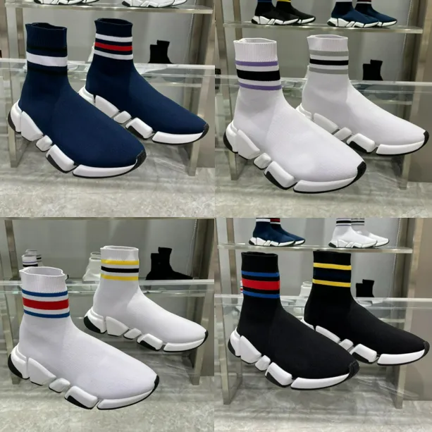 Triple s Knit Socks Skor Mesh Speed 2.0 Trainer High Race Runners Designer Sneaker Svart Vit Casual Trainers Sneakers med box storlek 35-45