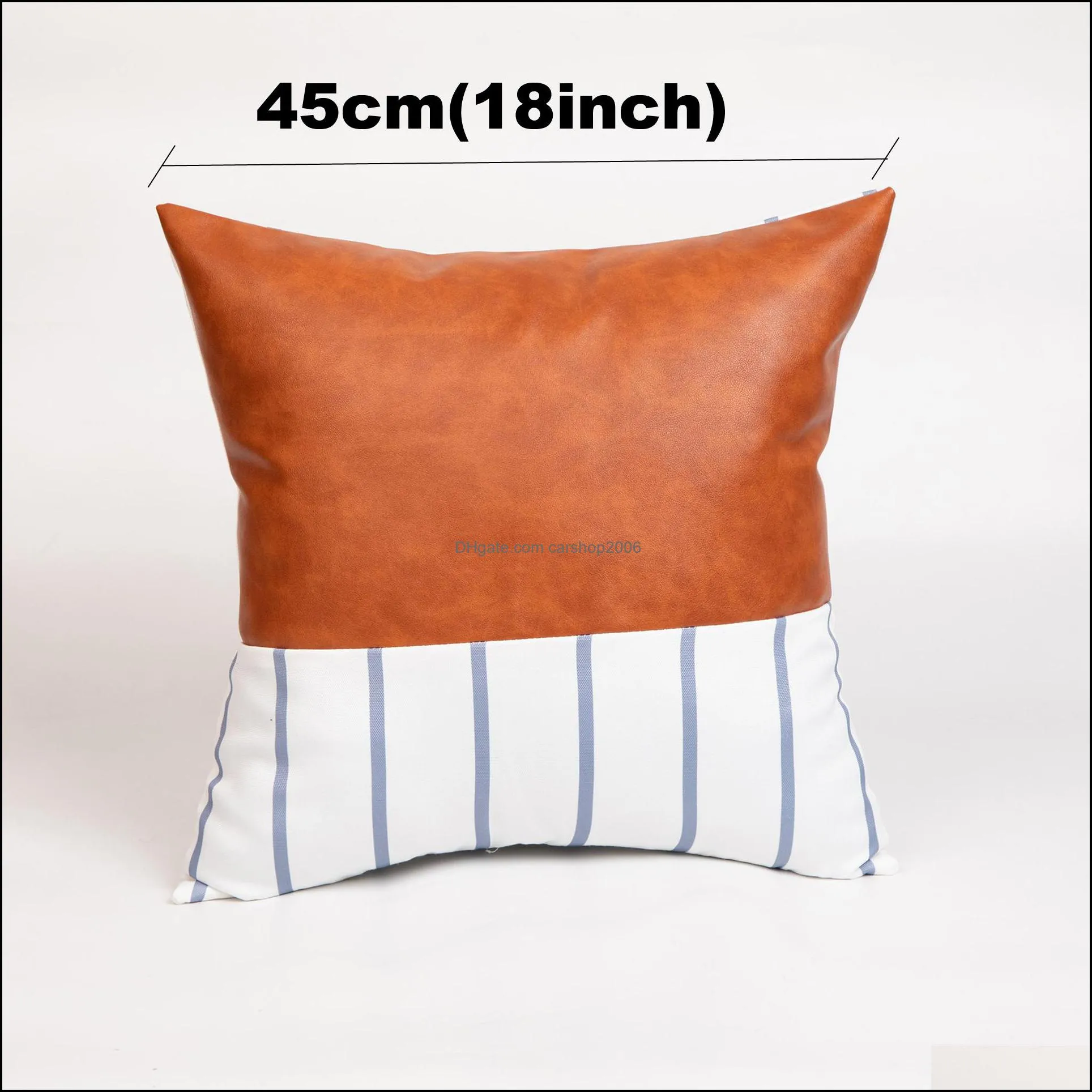 Fashion Stripe PU Pillow Cover 18x18Inch Soft Leather Canvas Patchwork Pillowcase Sofa Cushion Cover Home Decorative Pillow Cover DBC