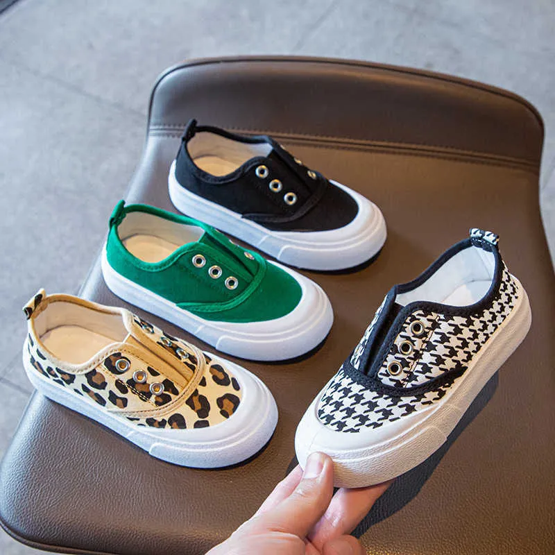 Unisex 2021 Nya höstduk skor för tjejer 3-12 år gammal pojke glida på casual plaid barn sneakers leopard skor tjej g1025