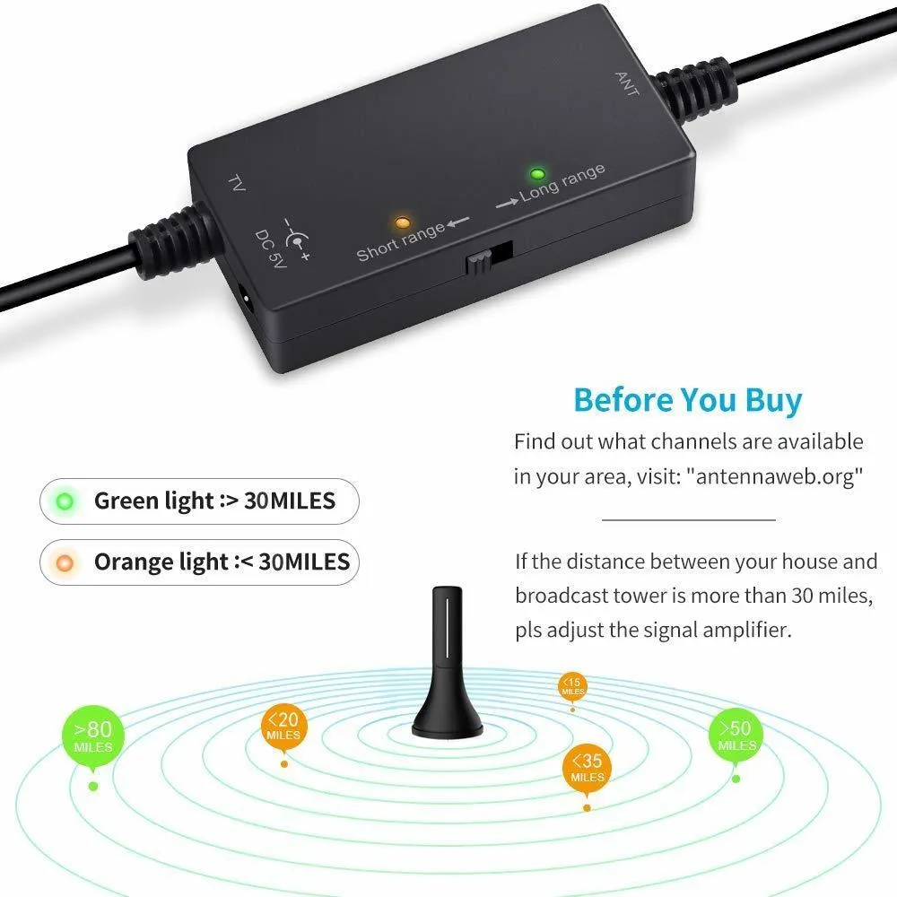 Satxtrem 338A inomhus/utomhus -TV -antenn DVB T2 Digital HDTV Antena TVS 120 mil 4K UHF VHF Signalförstärkare Support Fire DTV Stick