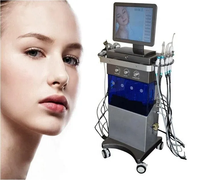 Profesional 9 en 1 Hydra Facial Cuidado de la piel Máquina de belleza Aqua Peel Microdermabrasion Limpiador facial Bio Lifting Oxygen Jet Peeling Device para SPA Clinic