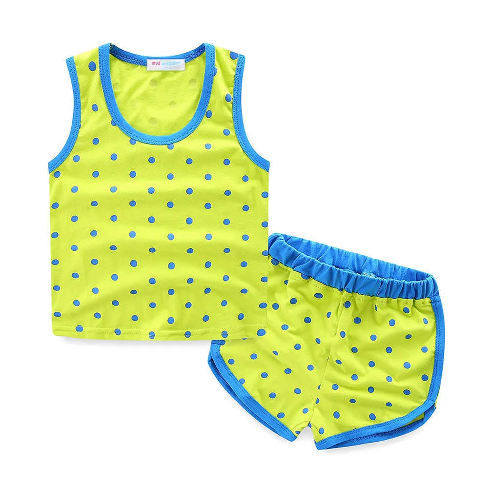 Mudkingdom Summer Girls Outfits Unisex Bolka Dots Boys Roupas Set Crianças Tanque de Camisetas Capas Bonito Crianças Roupas 210615