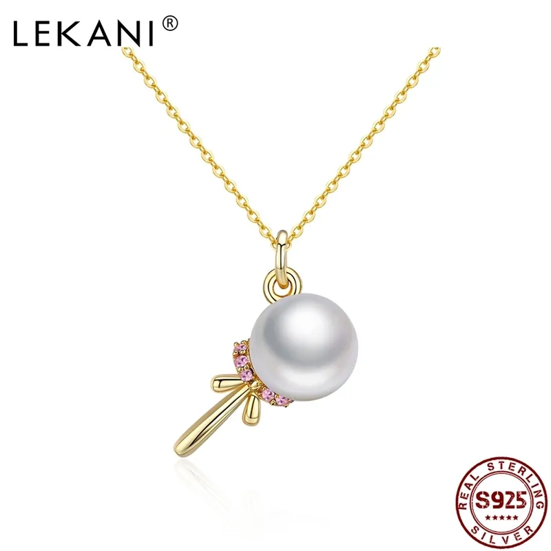 LEKANI LADY 925 Srebrne Naszyjniki Great Pearl Mikrofon Austria Kryształ Ustawienie Slajd Wisiorek Panie Przyjaźń Prezent Biżuteria