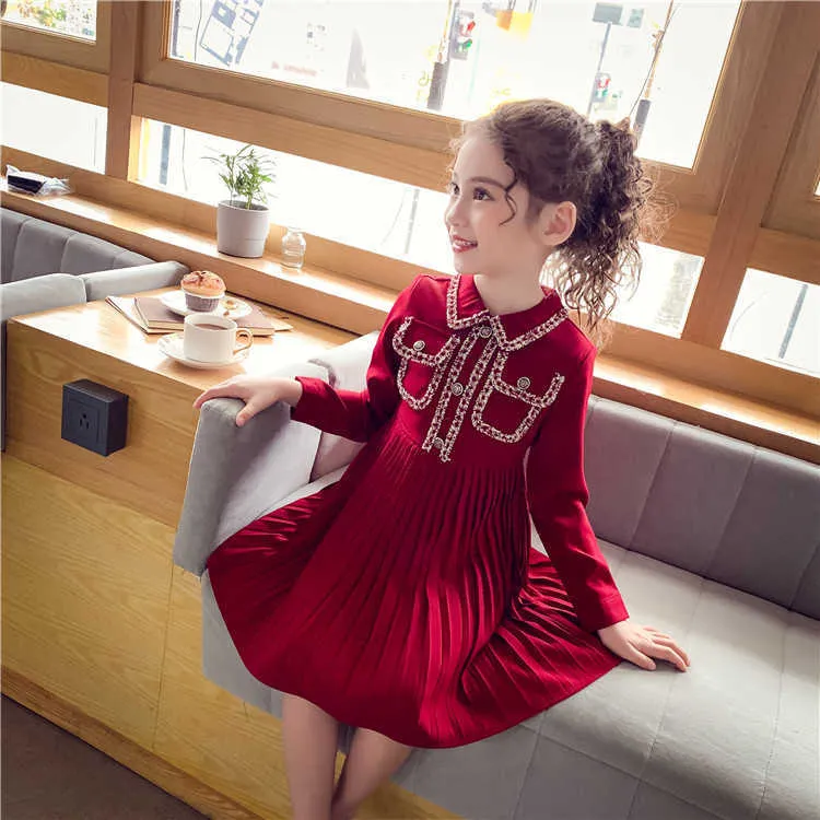 Elegant design kinderen jurken voor meisjes lente herfst tiener student kleding kinderen geplooide jurk meisjes kleding 4 7 9 12 14 jaren q0716