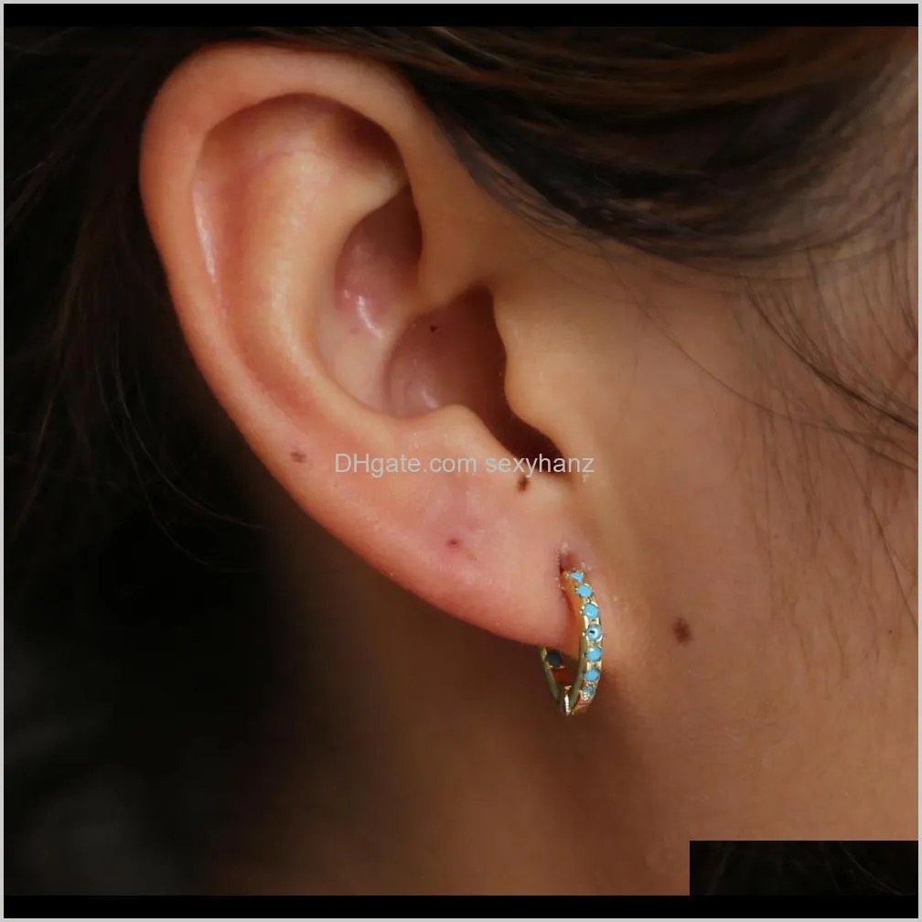 Small hoop Earrings For Women fashion bridal blue turquoises round earrings engraved 925 silver aretes wedding Gem earing 20181