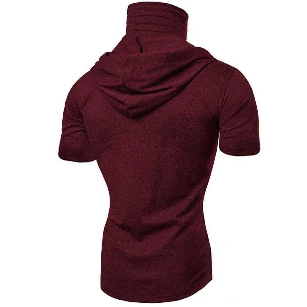 Summer Short Sleeve Hoodies For Man Black Gray Elasticity Slim Fit Coat With Mask Moto Biker Cool Sweatshirt Men Hoody Plus Size T200616