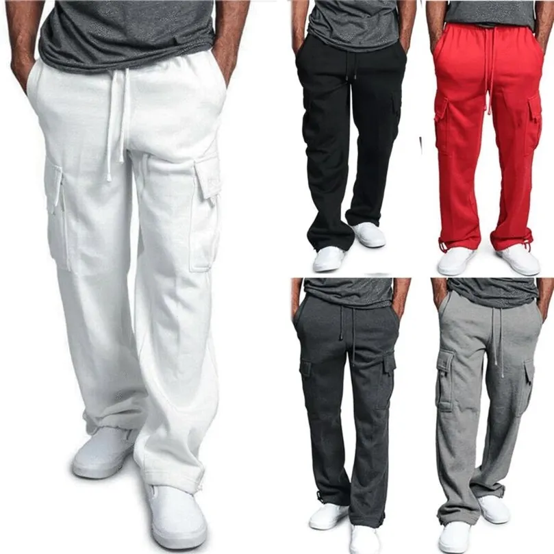 Mens Fleece Joggers Pants Cargo Combat Tracksuit Bottoms Casual Loose