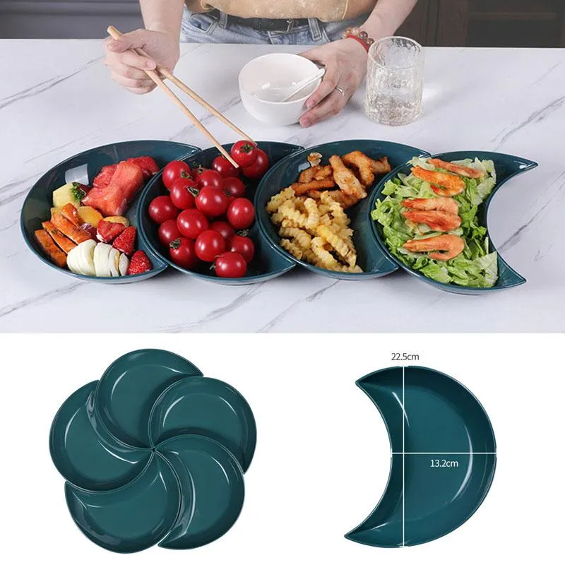 Plats assiettes 5 pièces en plastique en forme de croissant cuisine dîner empilable Snack fruits soucoupe thé Dessert plateau vaisselle