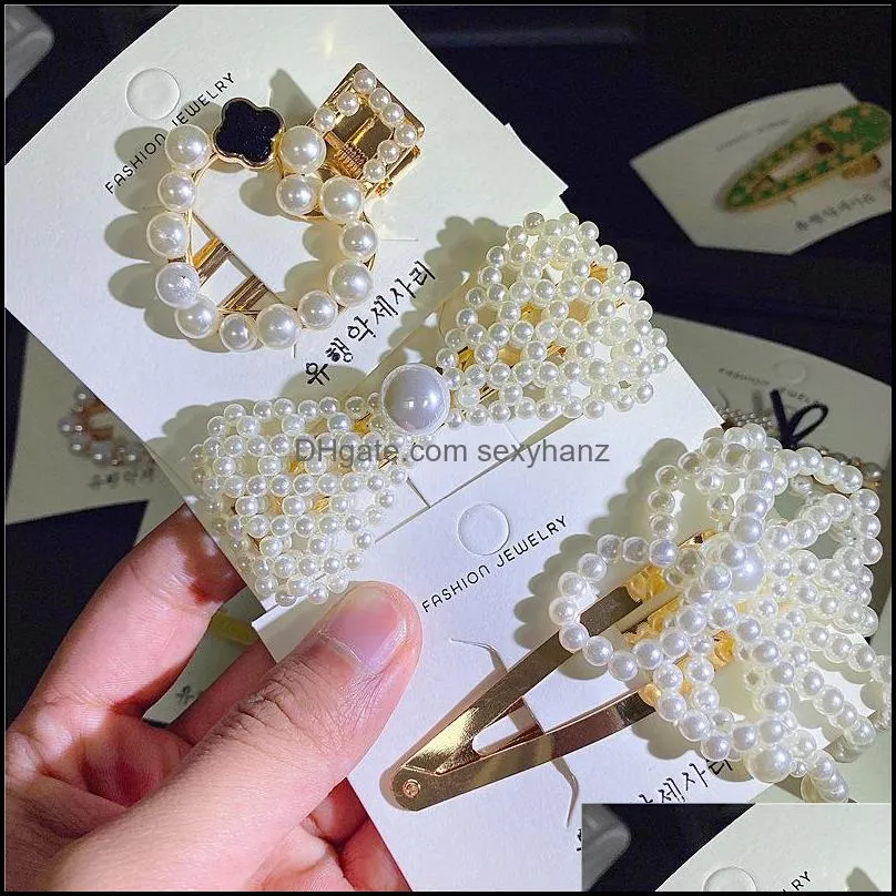 Girls Hair Clips Diamond Hairpins Accessories Retro Pearl pin girl duckbill clip crystal card packaging combination hairpin set