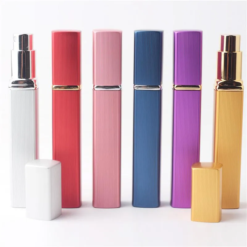 Refillable Portable 12ml Mini Perfume Atomizer Party Favor Empty Spray Bottle Metal Shell Case Glass Inner Cosmetic Liquid Container Travel Out Door 6 Colors JY0819