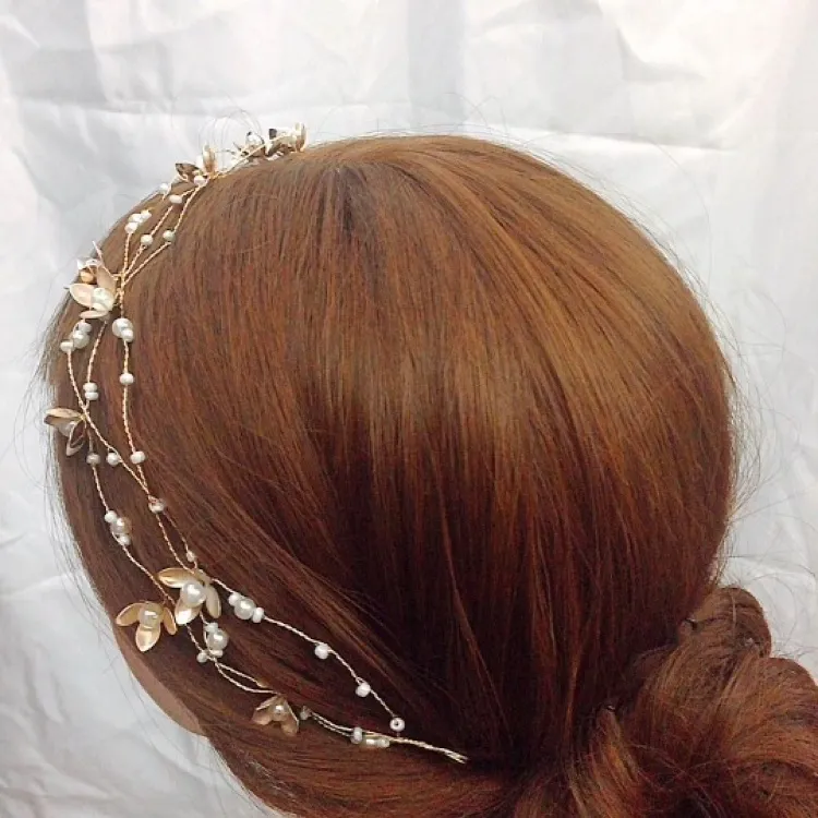 Vintage brud handgjorda guld pärla huvudband blomma headpiece brud tjejer tiara bröllop hår tillbehör kvinnor hår smycken