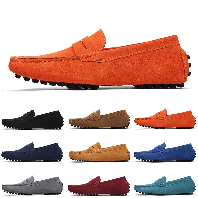 Discount Non-Brand men casual suede shoes black dark blue wine red gray orange green brown mens slip on lazy Leather shoe eur 38-45