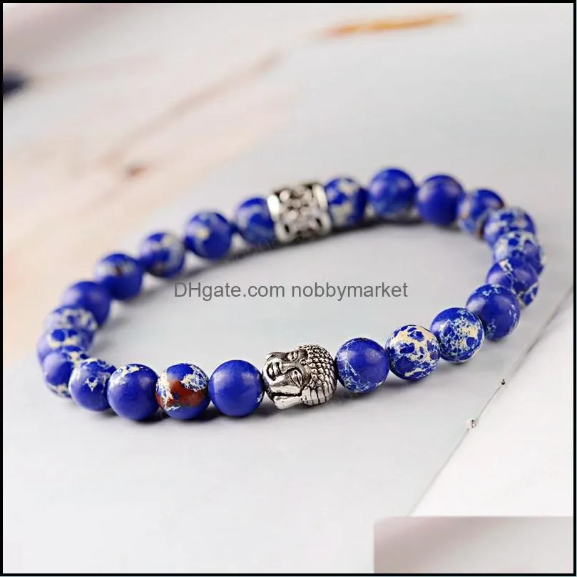 Kralen, strengen armbanden sieraden etnische boeddhisme yoga nce armband mannen vintage blauwe keizerlijke stenen kralen voor vrouwen drop levering 2021 ICVA3
