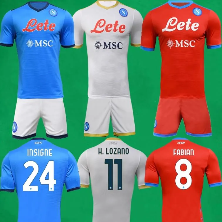 21 22 SSC Napoli Soccer Jerseys Shorts 2021 2022 Nápoles Home Away Kits Hird Futebol Lozano Mertens Insigne Osimhen Maglietta da Calciatore Men's Kids Camisas