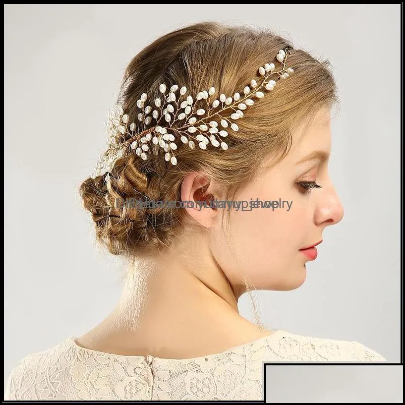 Headbands Hair Jewelry Simated Pearl Handmade Headpiece Gold Plated Copper Alloy Leaves Bridal Wedding Drop Delivery 2021 Evgm7