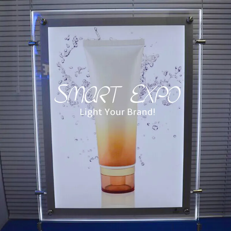 A4 Okno Light Box Wyświetlacz reklamowy z Elektrycznym przewodzącym stalowym Wiszące Druty Plakat Wyświetlanie jędrnej drewnianej skrzynki