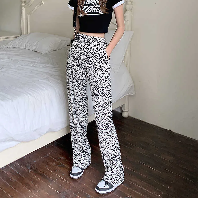 Summer Fashion Casual Slacks High Waist Pants Women Fashion Leopard Long Trousers Straight Sweatpants Streetwear Q0801