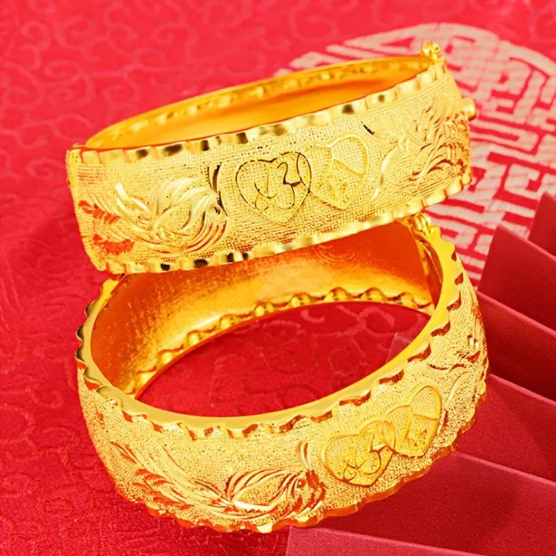 Bracelet Bracelet de mariée en or jaune 24K Femmes épouse Dragon Phoenix Classical Mate Matte Mariage France / Bijoux africains Bracelets Cadeaux