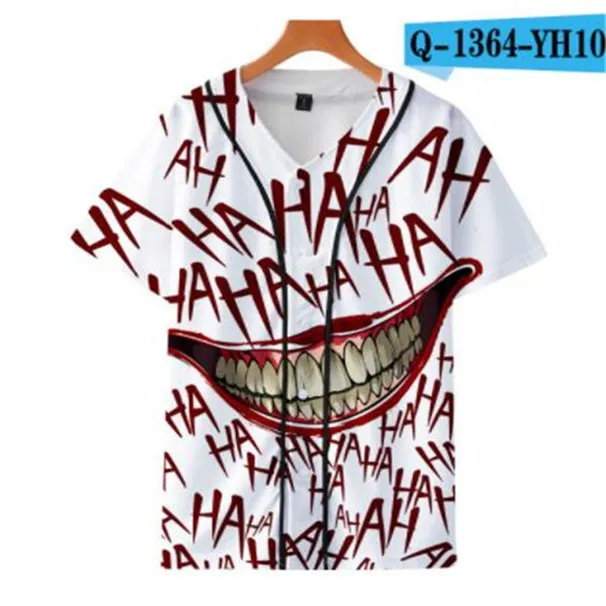 남자 여름 야구 유니폼 버튼 티셔츠 3D 인쇄 Streetwear 티셔츠 힙합 홉 의류 좋은 품질 095