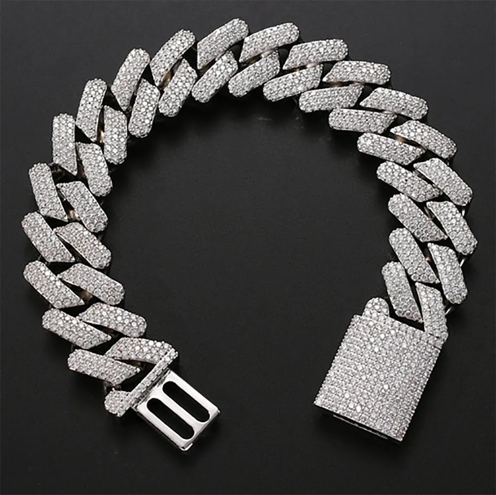 20mm Diamond Miami Prong Cuban Link Chain Armband 14K White Gold Iced Out Iy Cubic Zirconia Jewelry 7Inch 9inch Cuban Bra300L