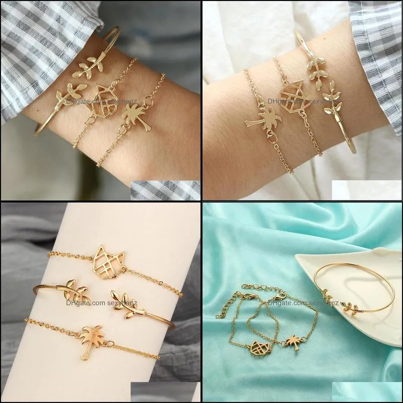 Fashion 3pcs/set Bangle Bracelet Metal Women Cat Cute Fairy Classic Light Yellow Gold Color Bracele For Jewelry
