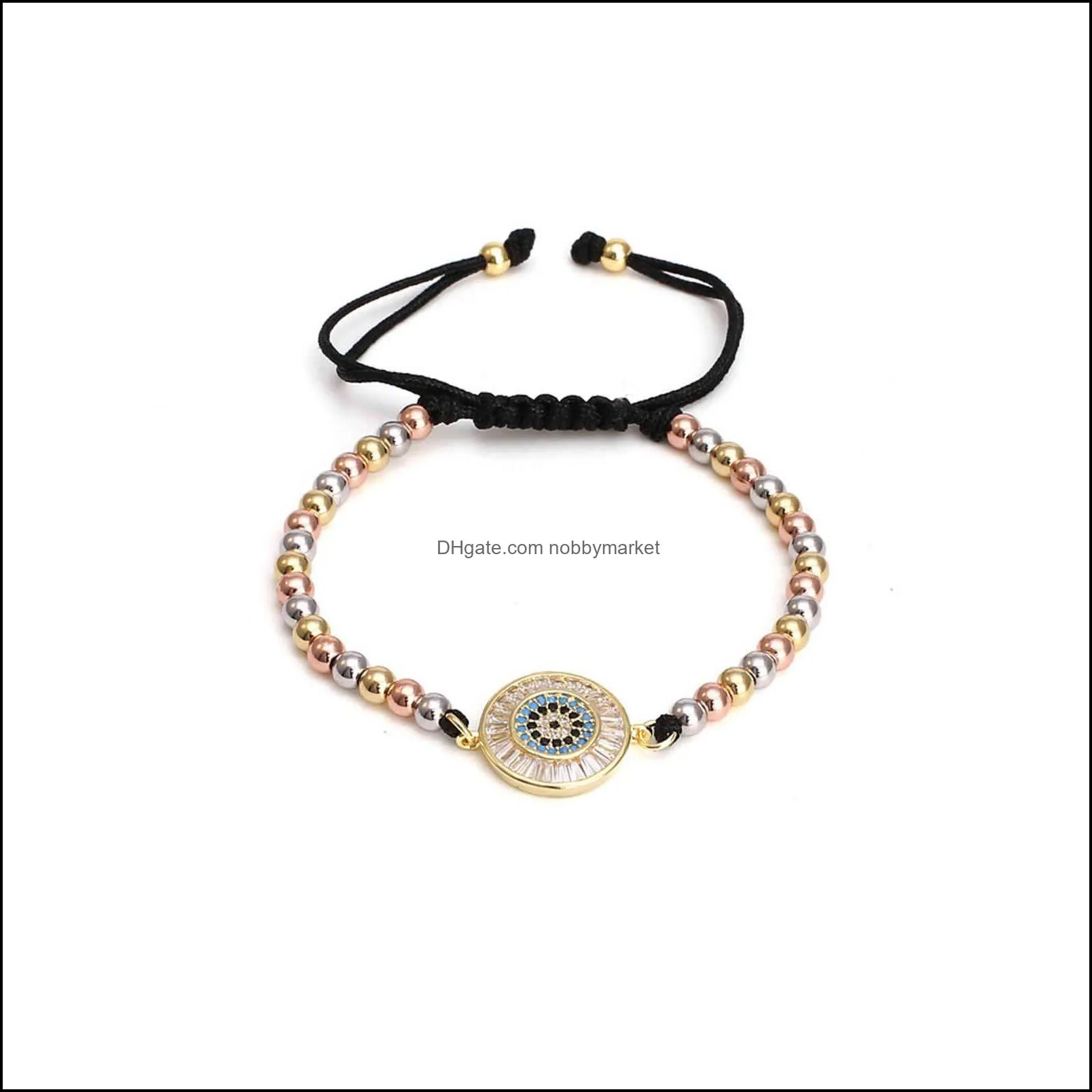 Simple micro inlaid devil`s Eye Bracelet woven gold copper beads adjustable hand accessories