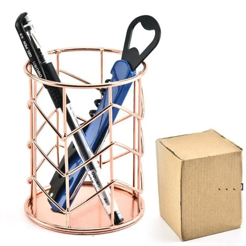 Newrose Gold Pen Holder Ołówek Pot Holder Kosmetyczne Makeup Stroage Pojemnik Desk Organizer Home Decoration RRB12597